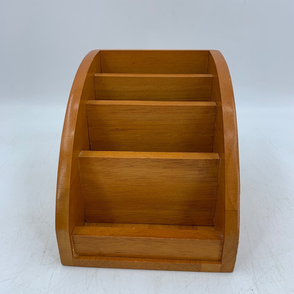 Vintage Wood Tiered Organizer Curved Desk Mail Sorter Scandi Natural Decor